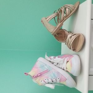 2 pair size 8 toddler cat and jack tye die high tops and sandles